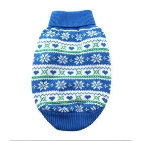 Dog Cable Knit 100% Cotton Sweater (Color: Snowflakes and Hearts Blue, size: 3X-Large)
